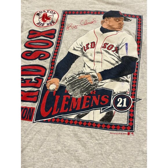Vintage 1991 Nutmeg Boston Red Sox Roger Clemens Double Sided T-Shirt Medium - Picture 5 of 7